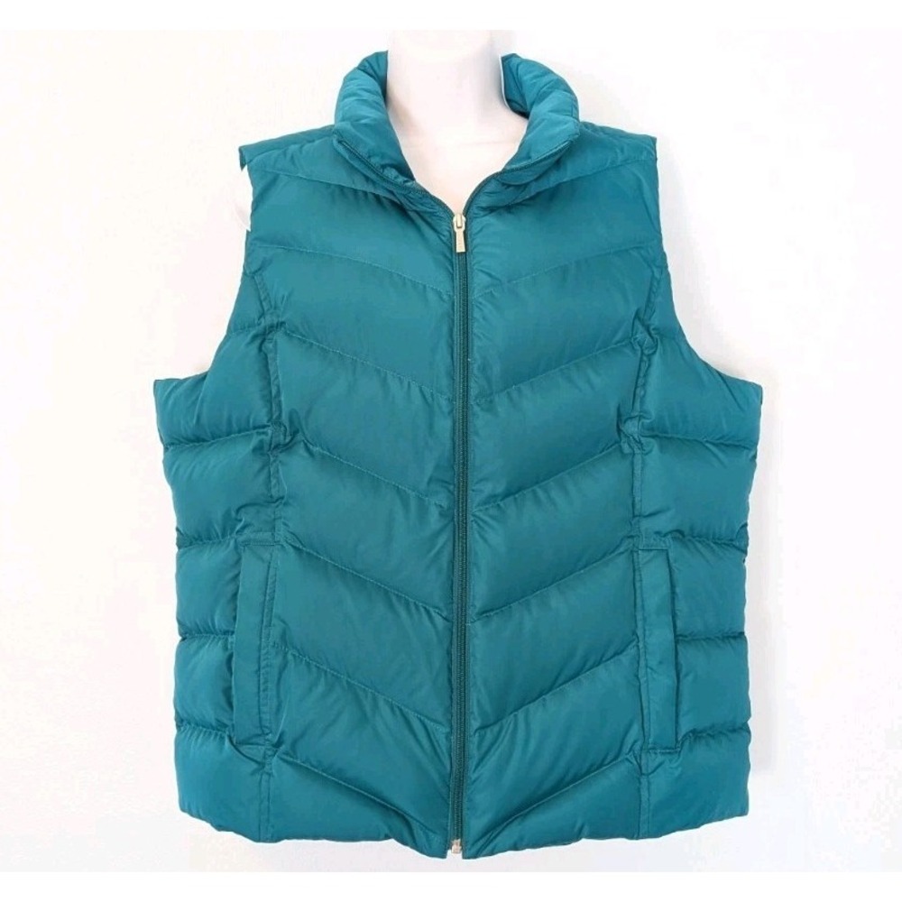 Lands' End Down Filled Puffer Vest Women's XL 18 Full Zip Green Pockets Classic